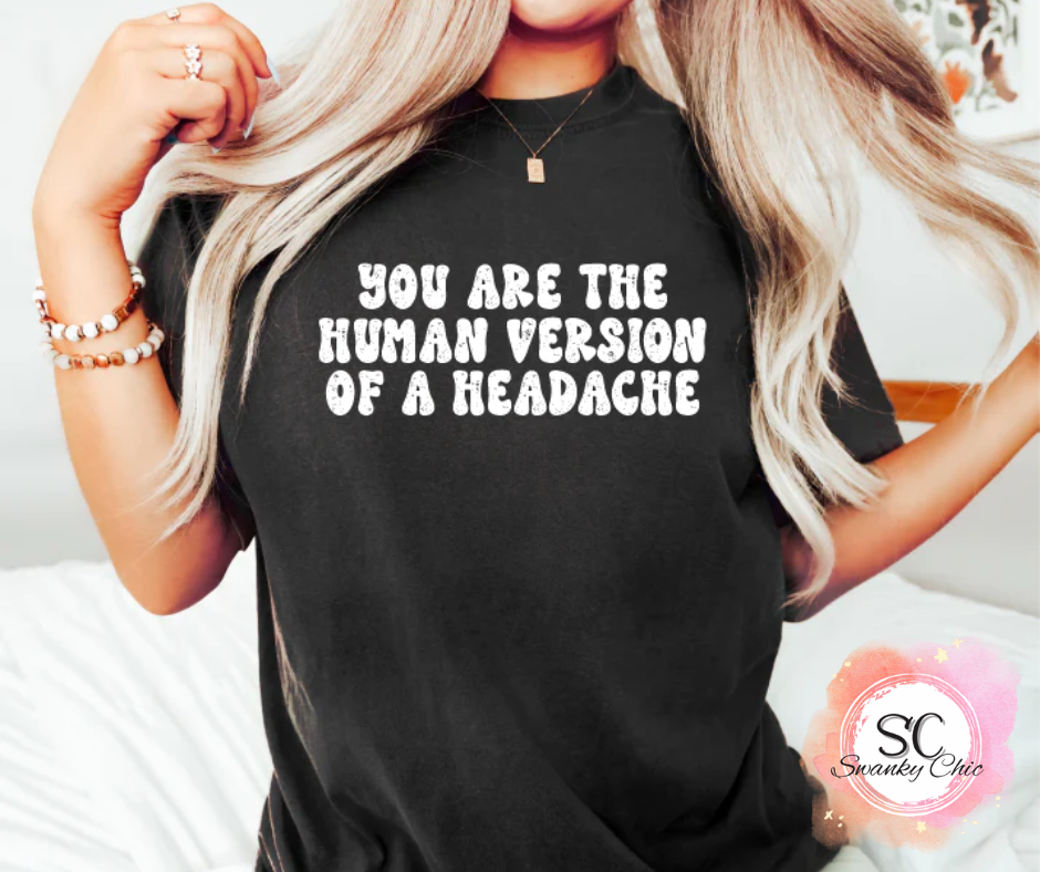 Leslie Stevens Elliott — human version of a headache: XL, Heather magenta, crewneck tee