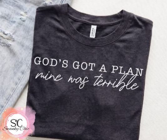 Jill Savage — God’s got a plan (white): Large, Heather dark grey, crewneck tee