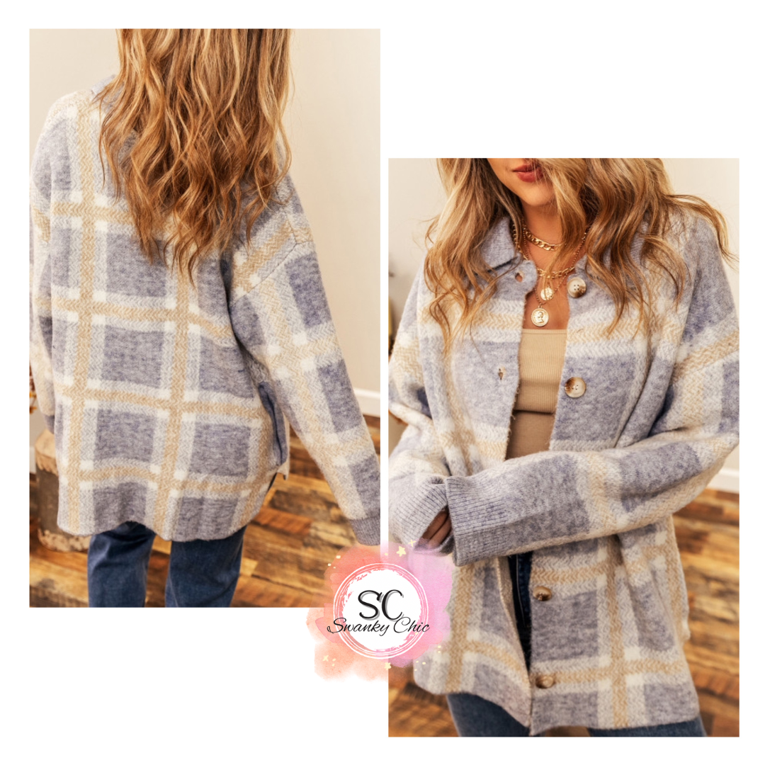 Theresa Cook Lindsey — Medium, button up plaid cardigan