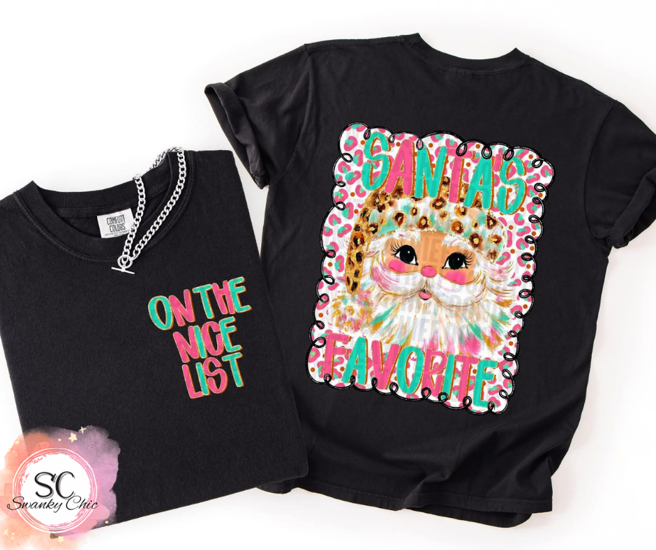 Debra Spalding — (front pocket)On the nice list/ (back)Santa’s favorite: Youth large, surprise color, long sleeve tee