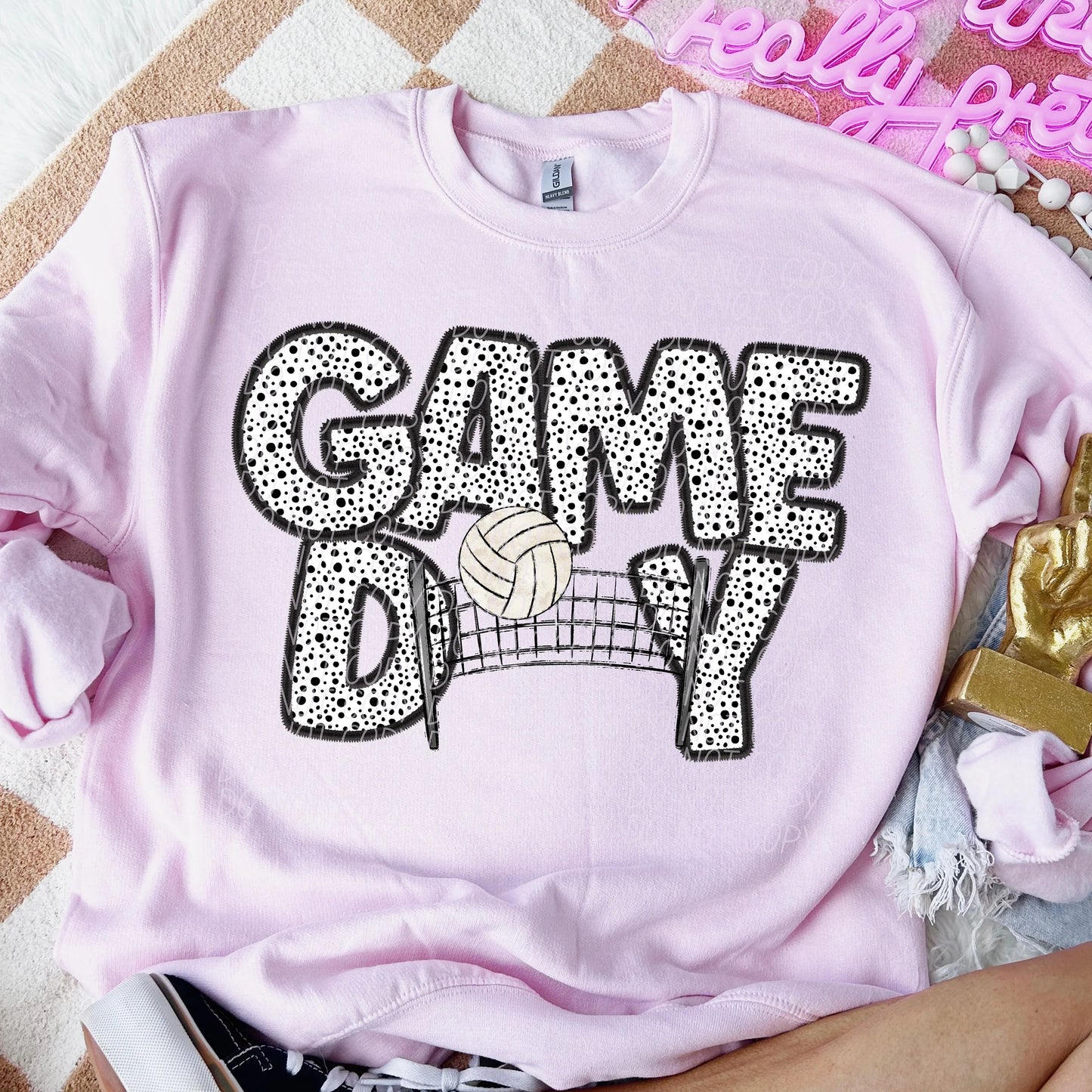 April Beach — Game Day 🏐 Net: medium, Heather Mint, crewneck tee