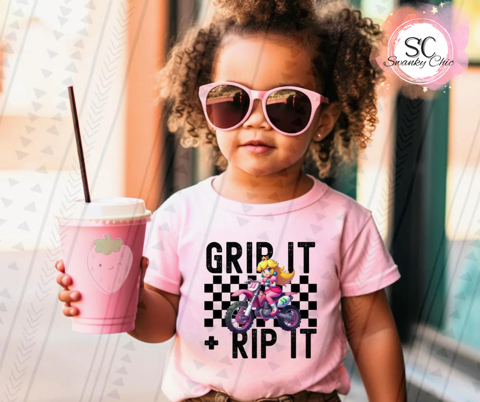 Hayley Jo Loos — Grip it + rip it princess peach: Youth Small 6/8, light pink, crewneck tee