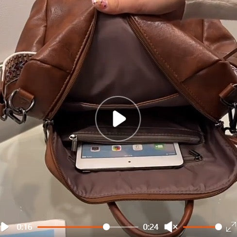 Erica Parker— dark brown leather PU backpack