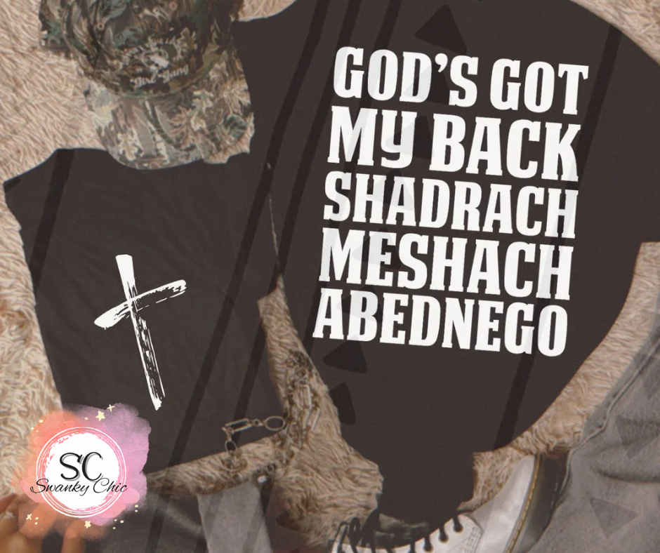 Michelle Spalding — God’s got my back: Large, black, crewneck tee