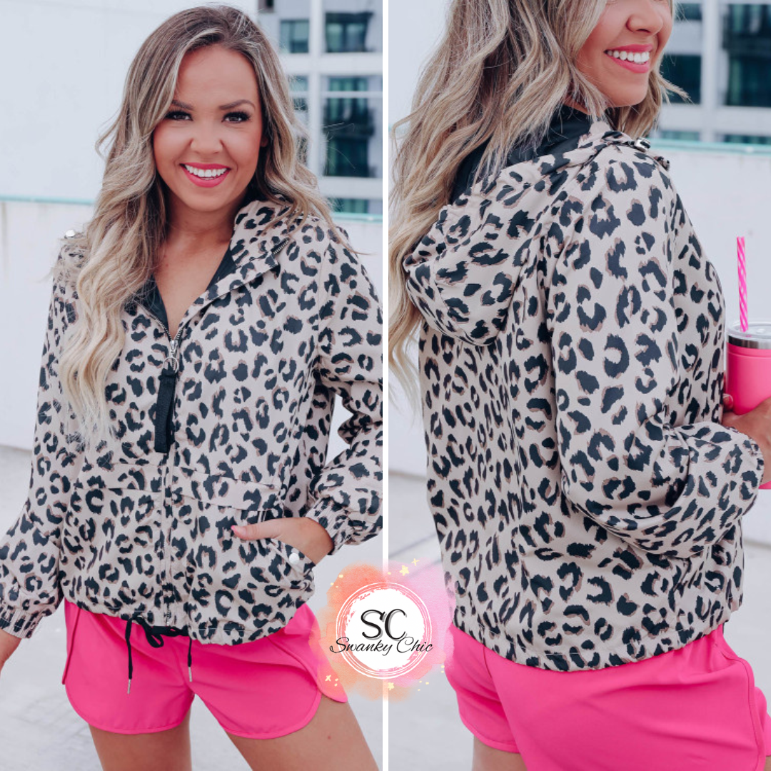 Carey Lachelle — Large, Leopard windbreaker hoodie