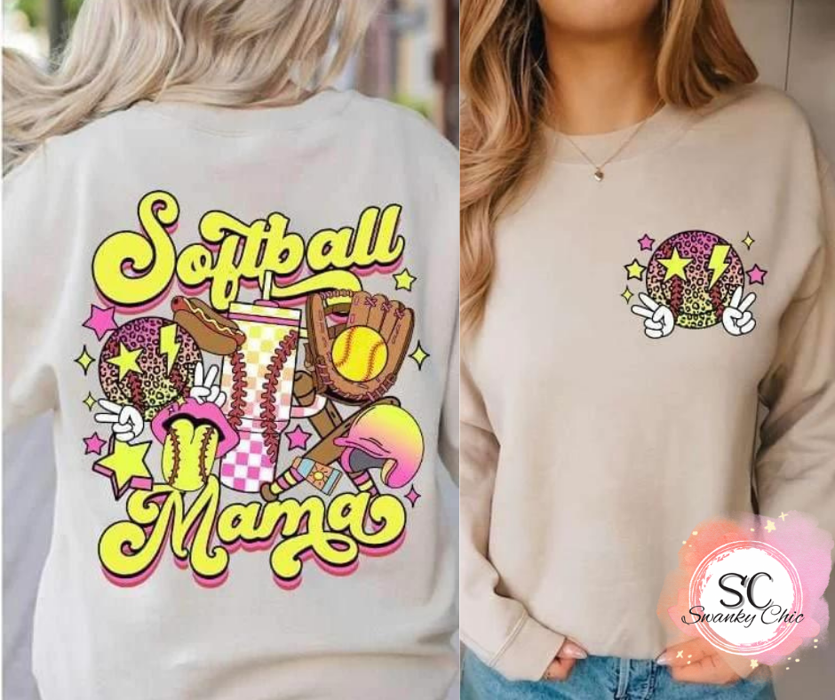 Kaylynn Mitchell — Softball Mama (f+b): 3X, mystery color, crewneck tee