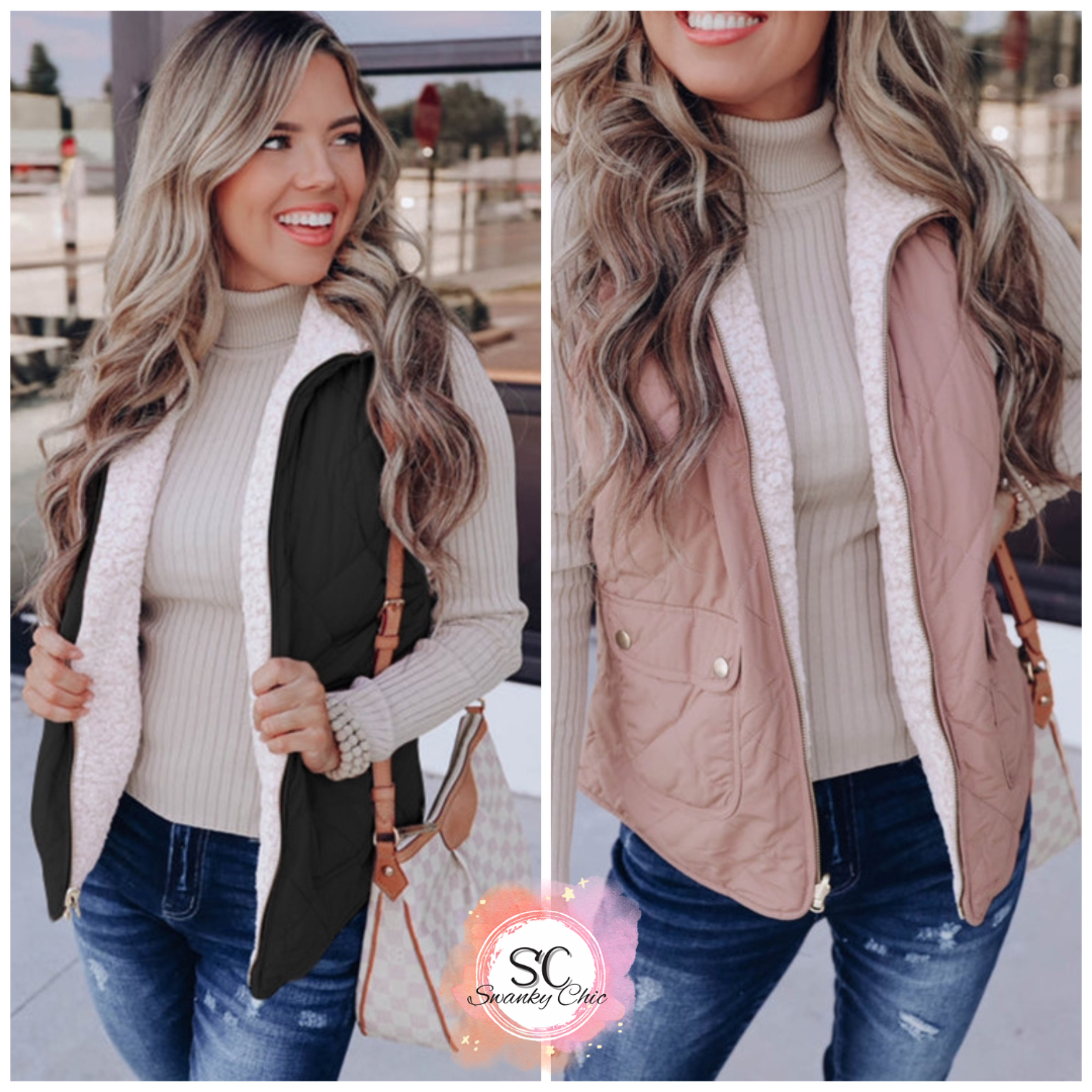 Casey Pitcher — Large, pink quilted zip up vest