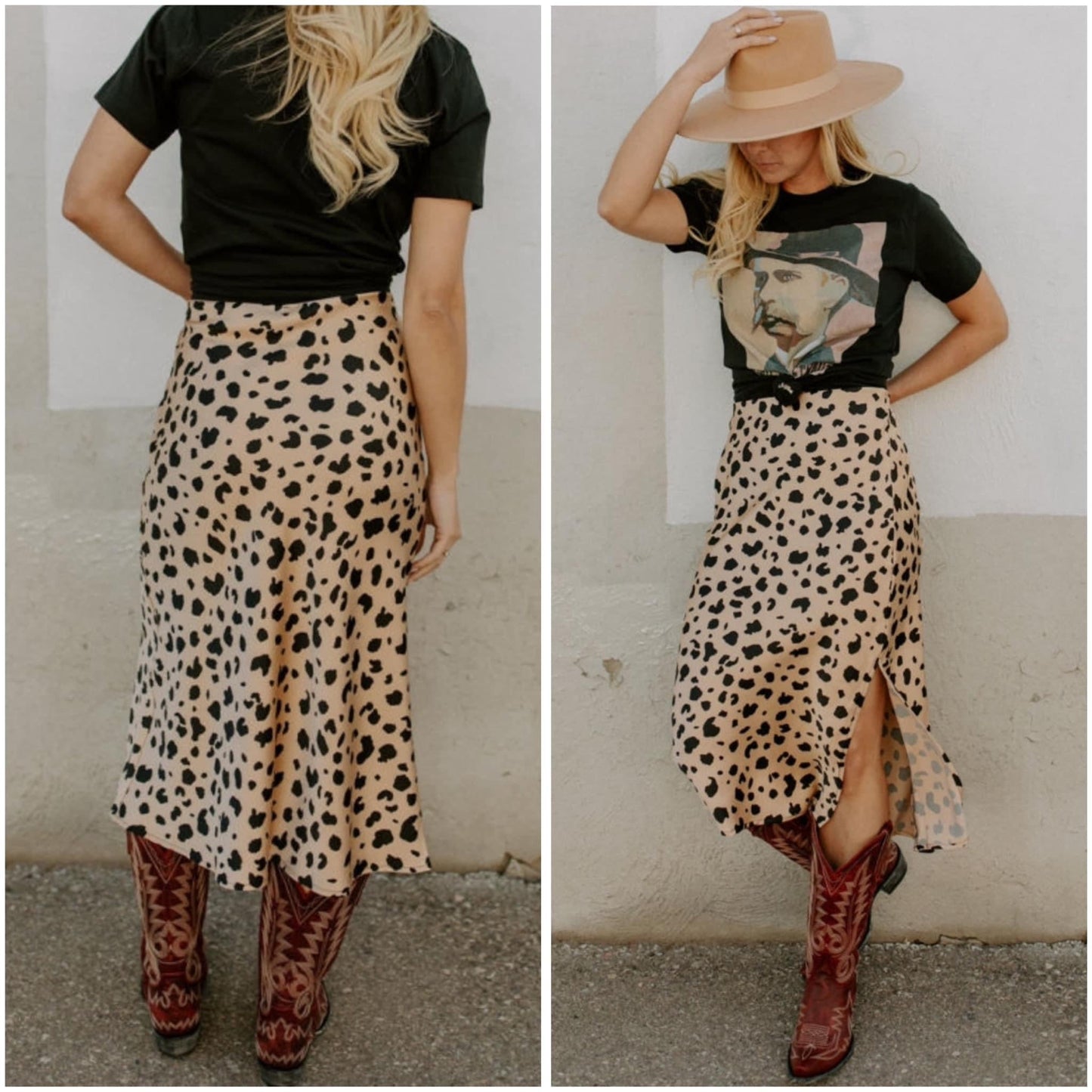 Lori Ann — Small, leopard midi skirt with side slit