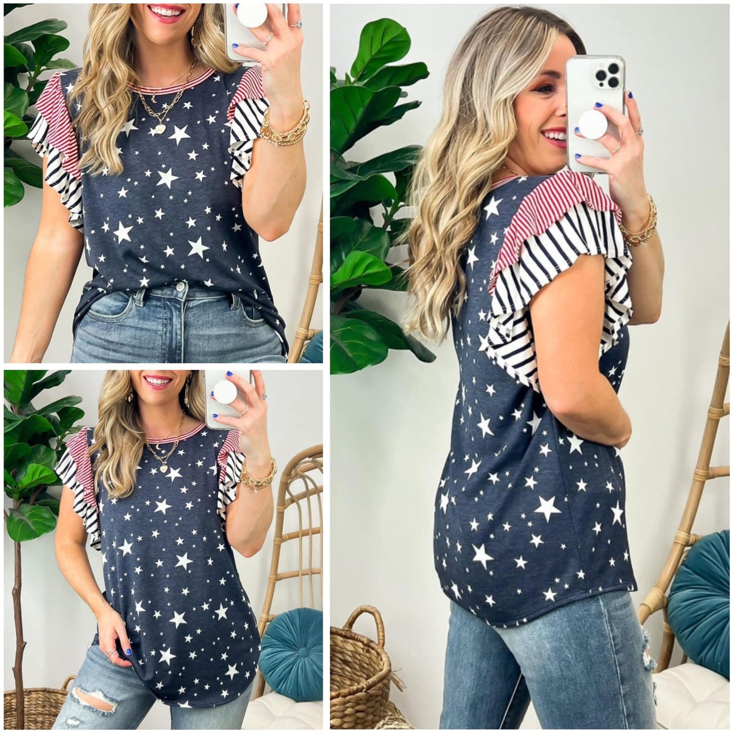 Kelli Sanders — XL, patriotic tee with ruffled sleeves