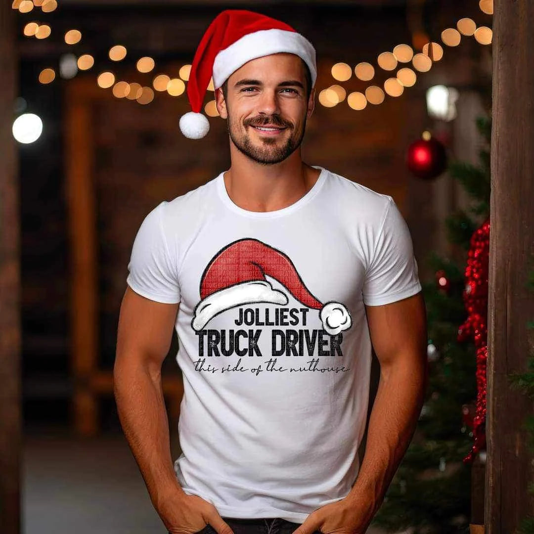 Courtney Byrd — Jolliest truck driver: Large, white, crewneck tee