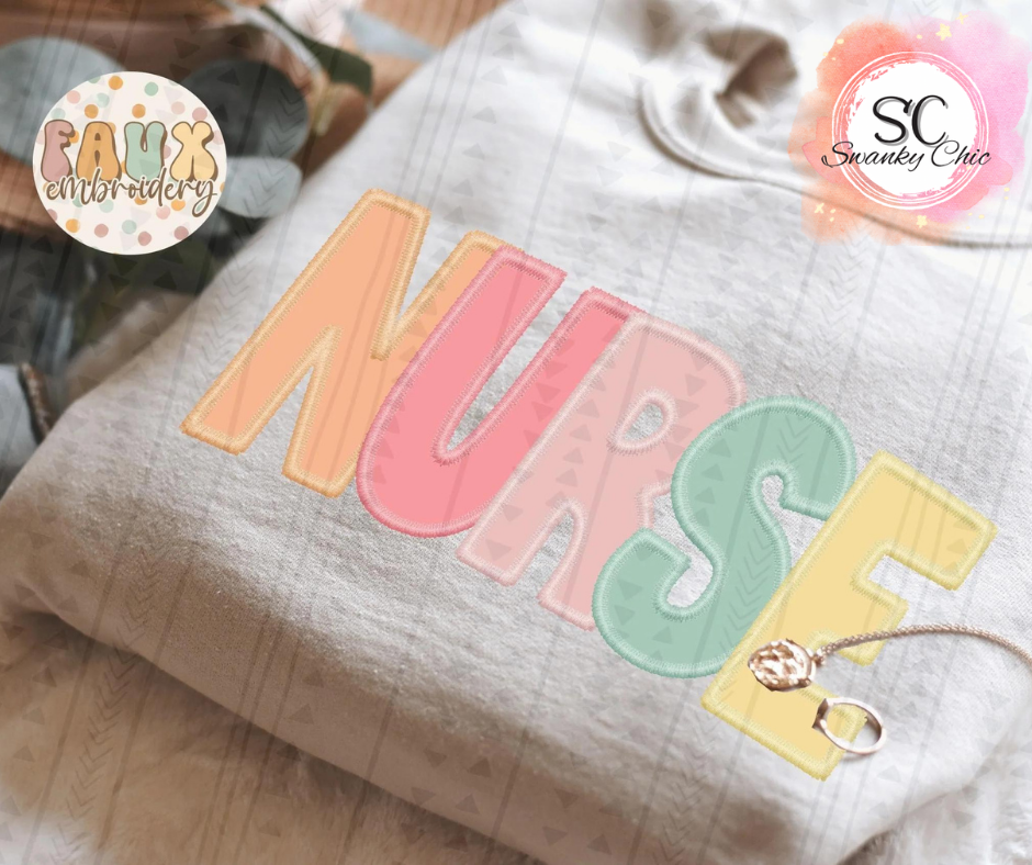 Alecia Davis — faux embroidery NURSE: XL, crewneck sweatshirt