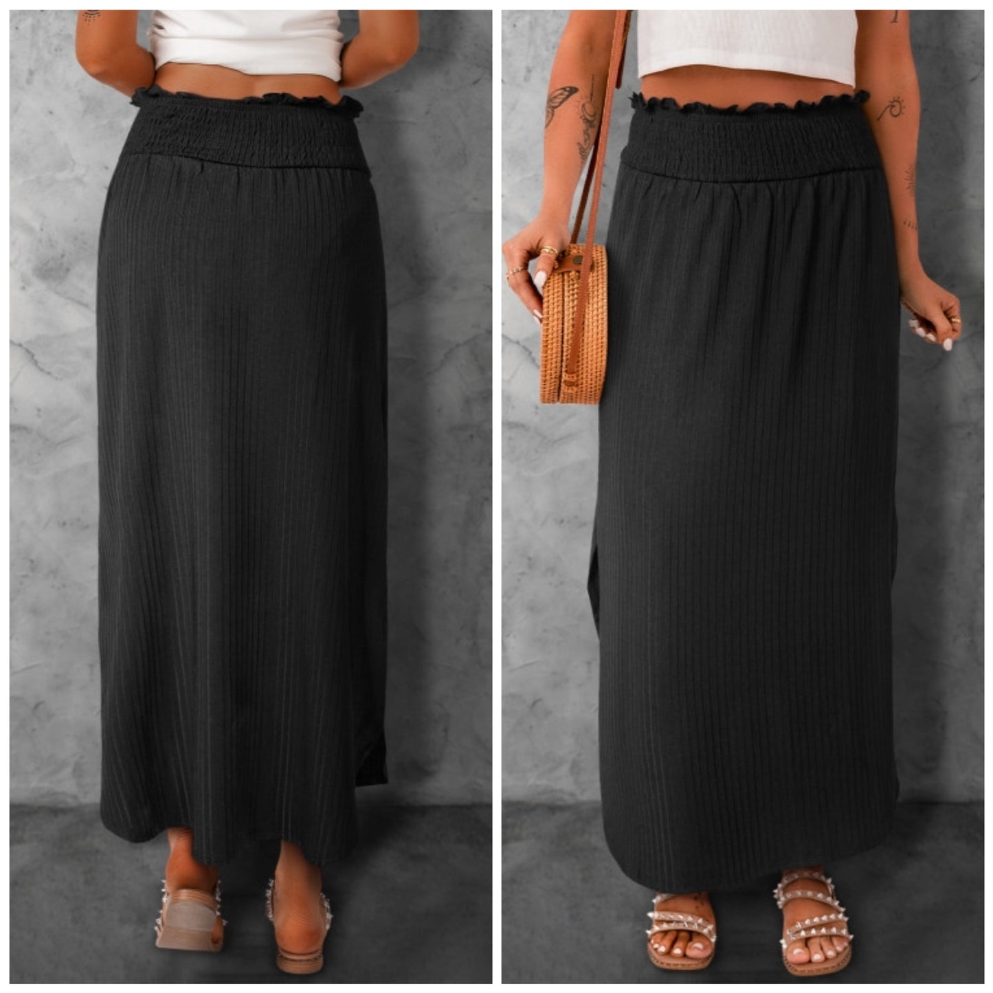 Allyson Michele — XL, black ribbed maxi with smocked waist