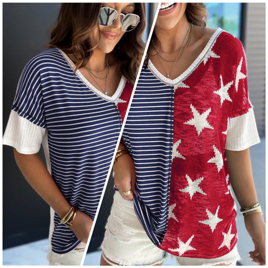 Sarah Cotter — XL, patriotic knit top