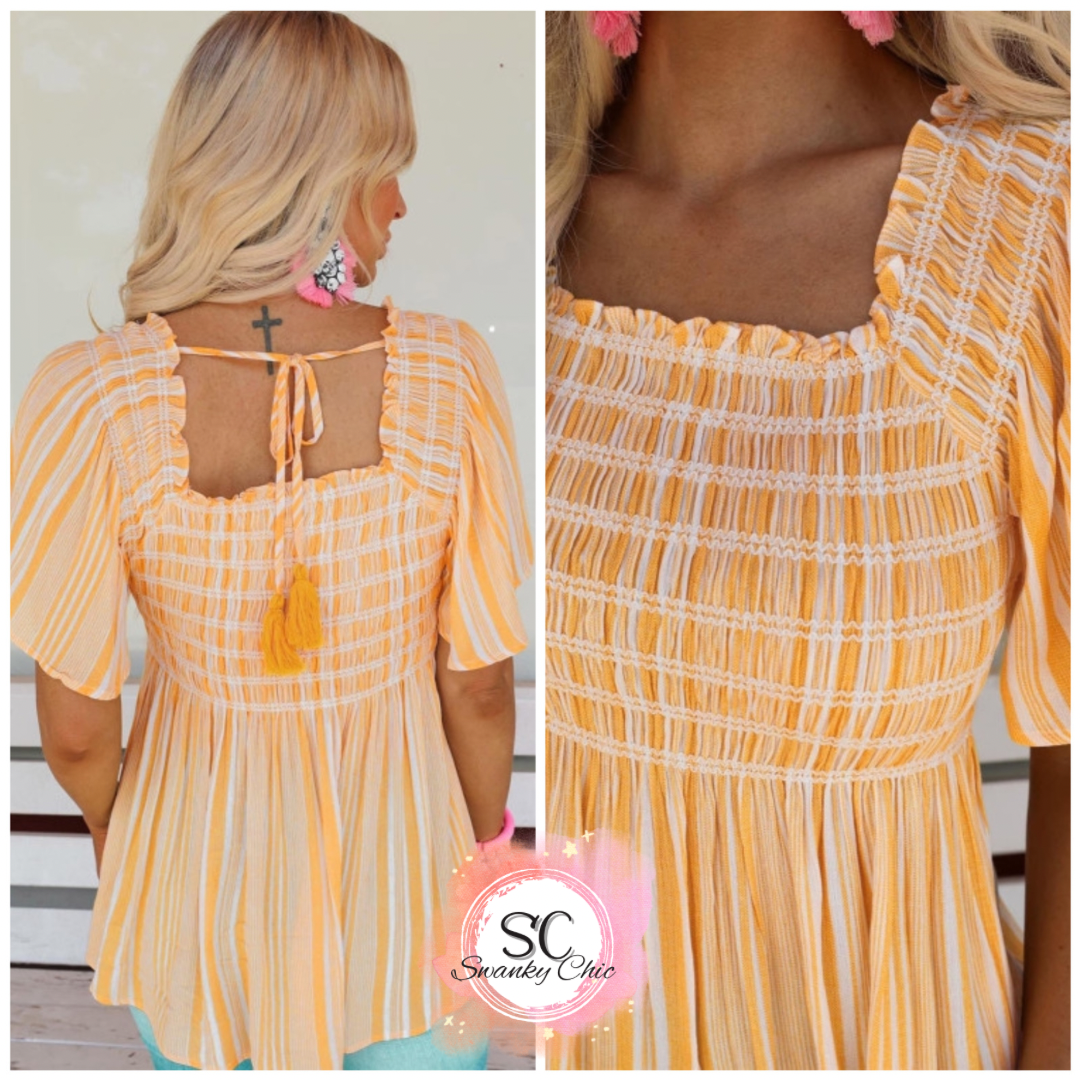 Angi Symons — XL, yellow striped blouse
