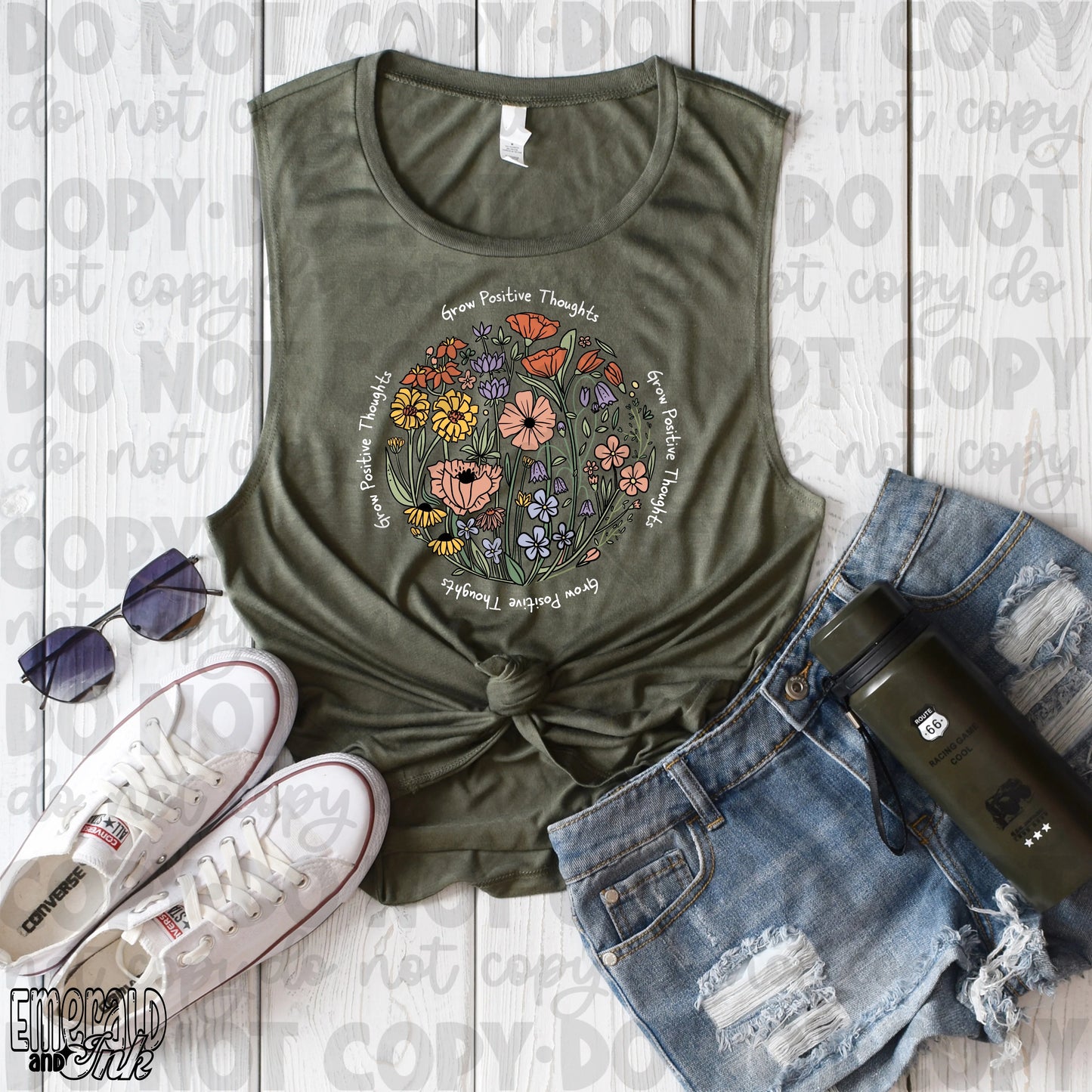 Allison Shoemaker — Grow positive thoughts: XL, olive, flowy muscle tank