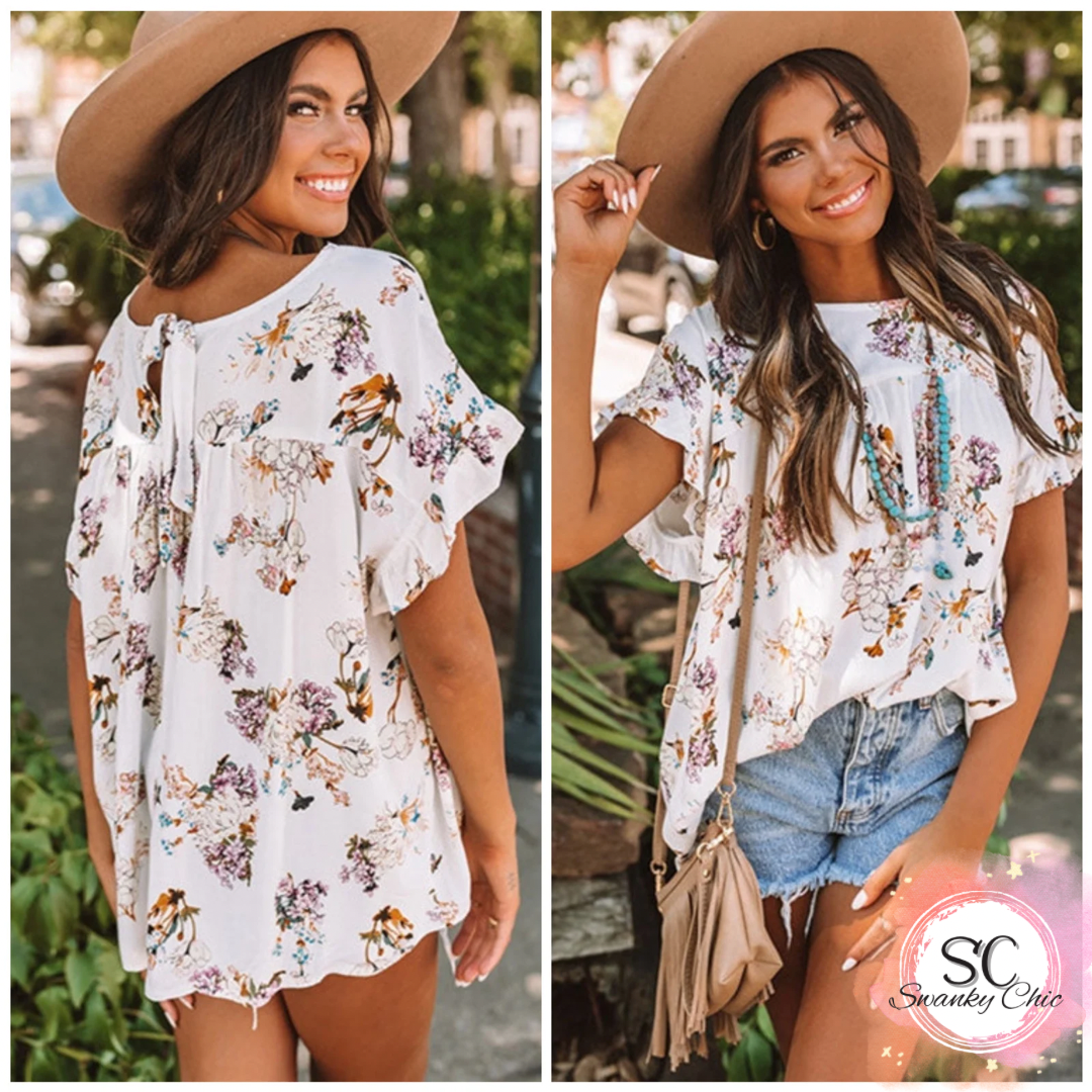 Allyson Michele — XL, white floral blouse