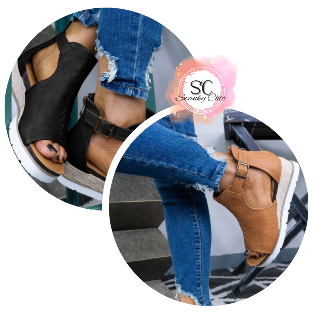 Angi Symons — Size 9.5,  black wedge Sandals