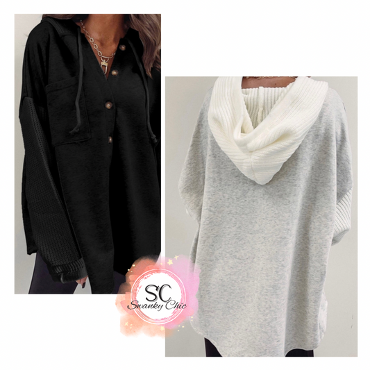 Stephanie Finney — Large, heather contrast knitted hoodie jacket