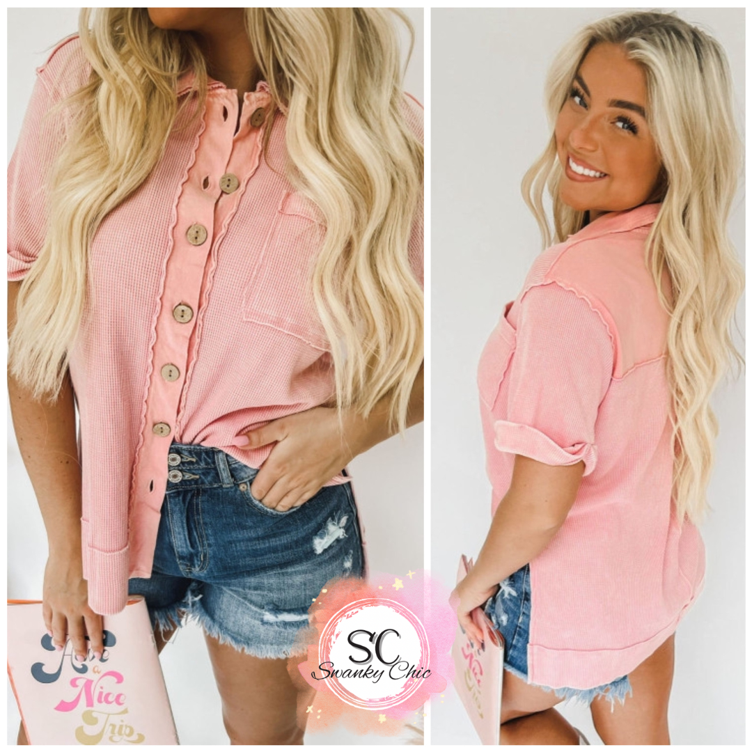 Allyson Michele — XL, pastel pink acid wash waffle knit