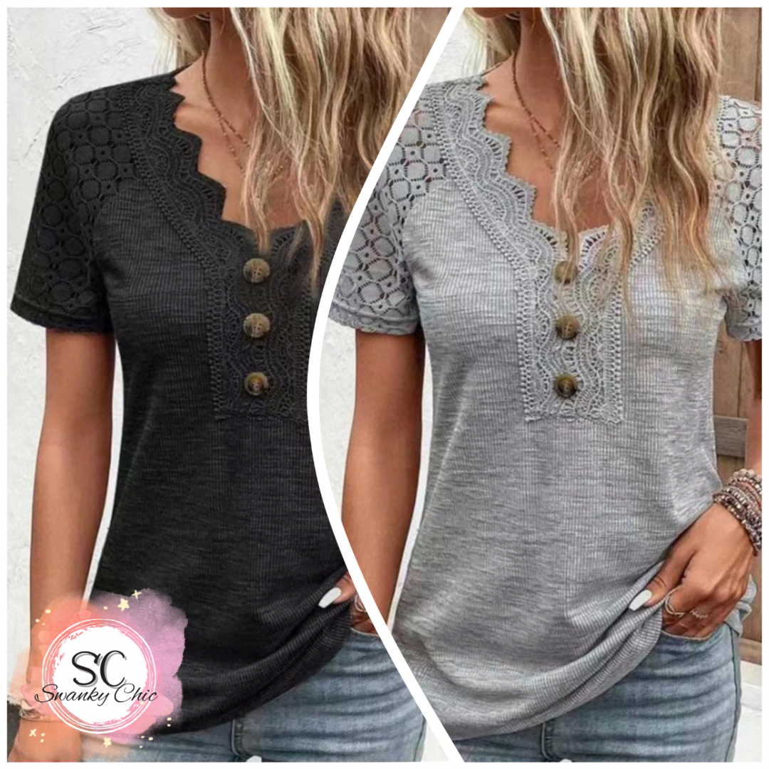 Alyssa Snyder — Medium, Grey detailed v-neck top