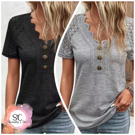 Alyssa Snyder — Medium, Grey detailed v-neck top
