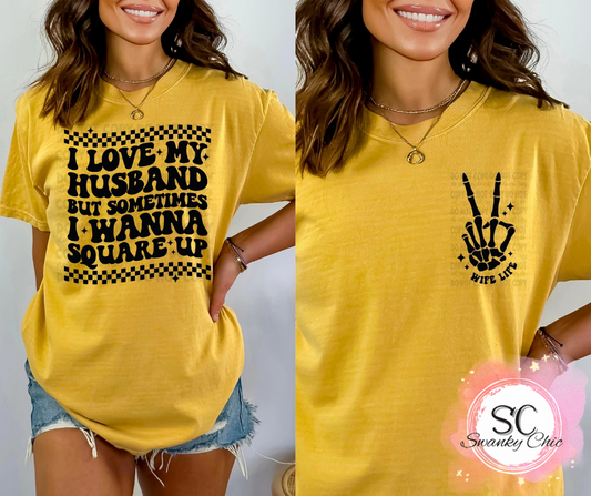 Angela Hankins — (F+B)I love my husband but: Large, yellow, crewneck tee