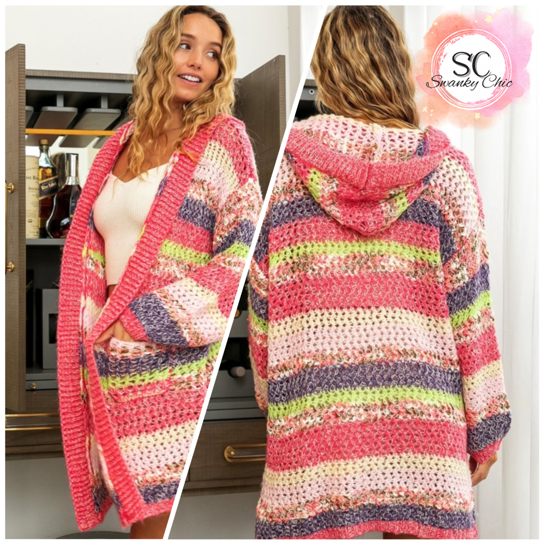 Shanon Nichole Chase-Gray — Large, striped hooded open front cardigan