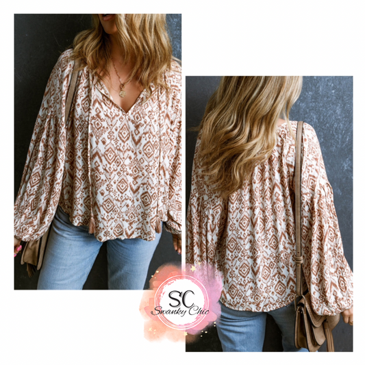Annie Petitt — Large, copper BOHO blouse with drop shoulders