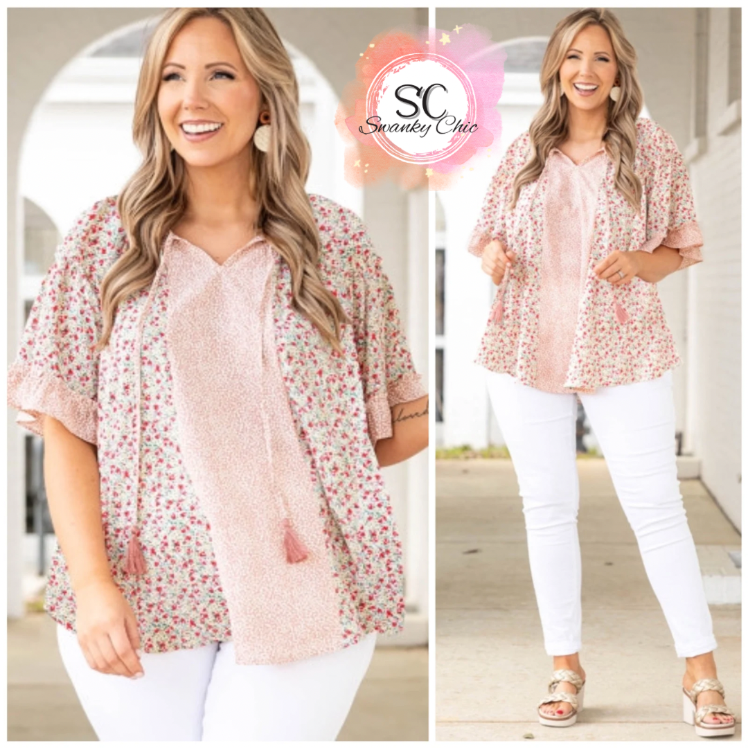 Sasha Conner — 1X, floral patchwork blouse