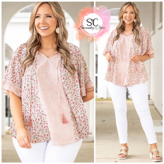 Sasha Conner — 1X, floral patchwork blouse