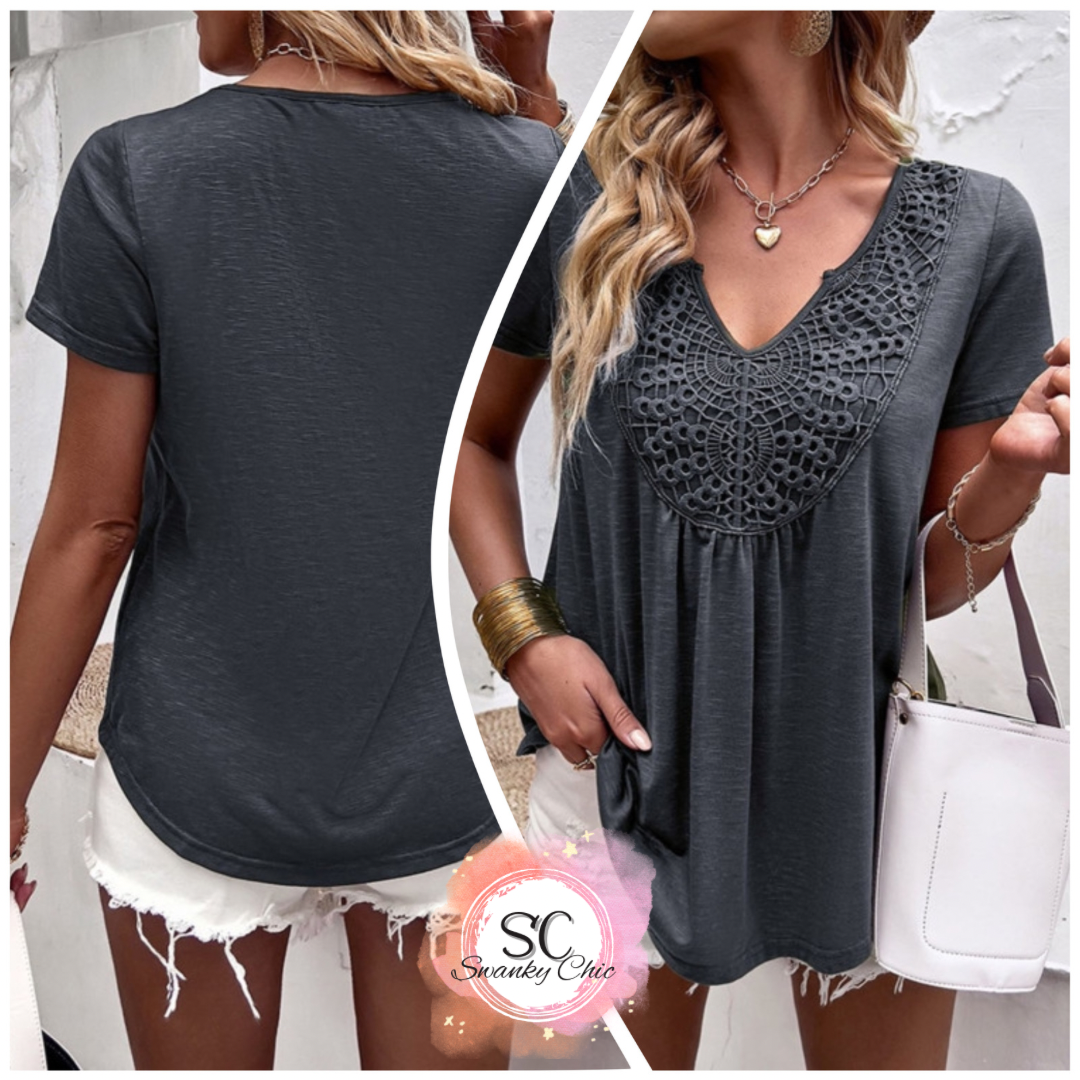 Angi Symons — XL, dark grey crochet top