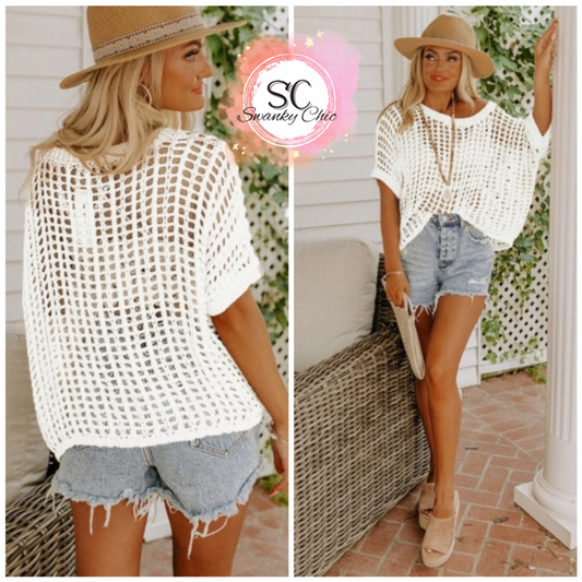 Ashley Meadows — XL, white fishnet top