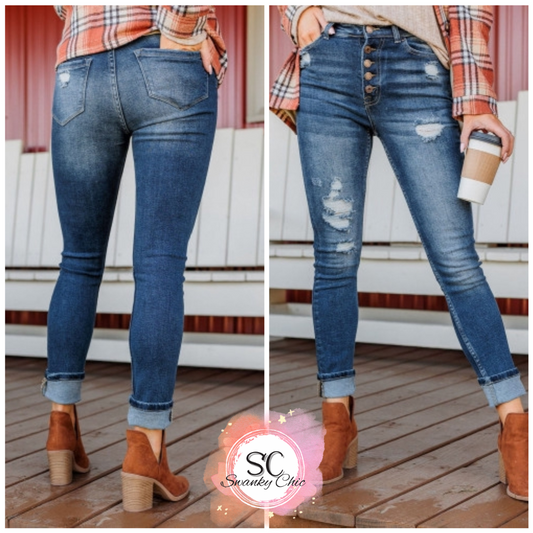 Sasha Conner — Size 16, high waisted skinny denim with distressing