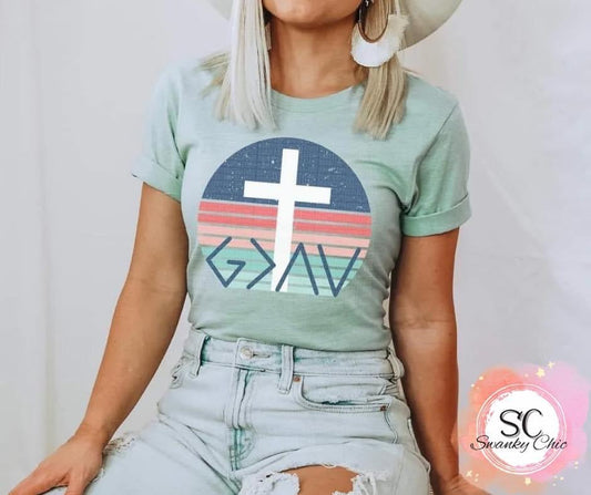 Sarah Gabbard— God is greater than the Highs and Lows: Large, (as-is or heather mauve) v-neck tee