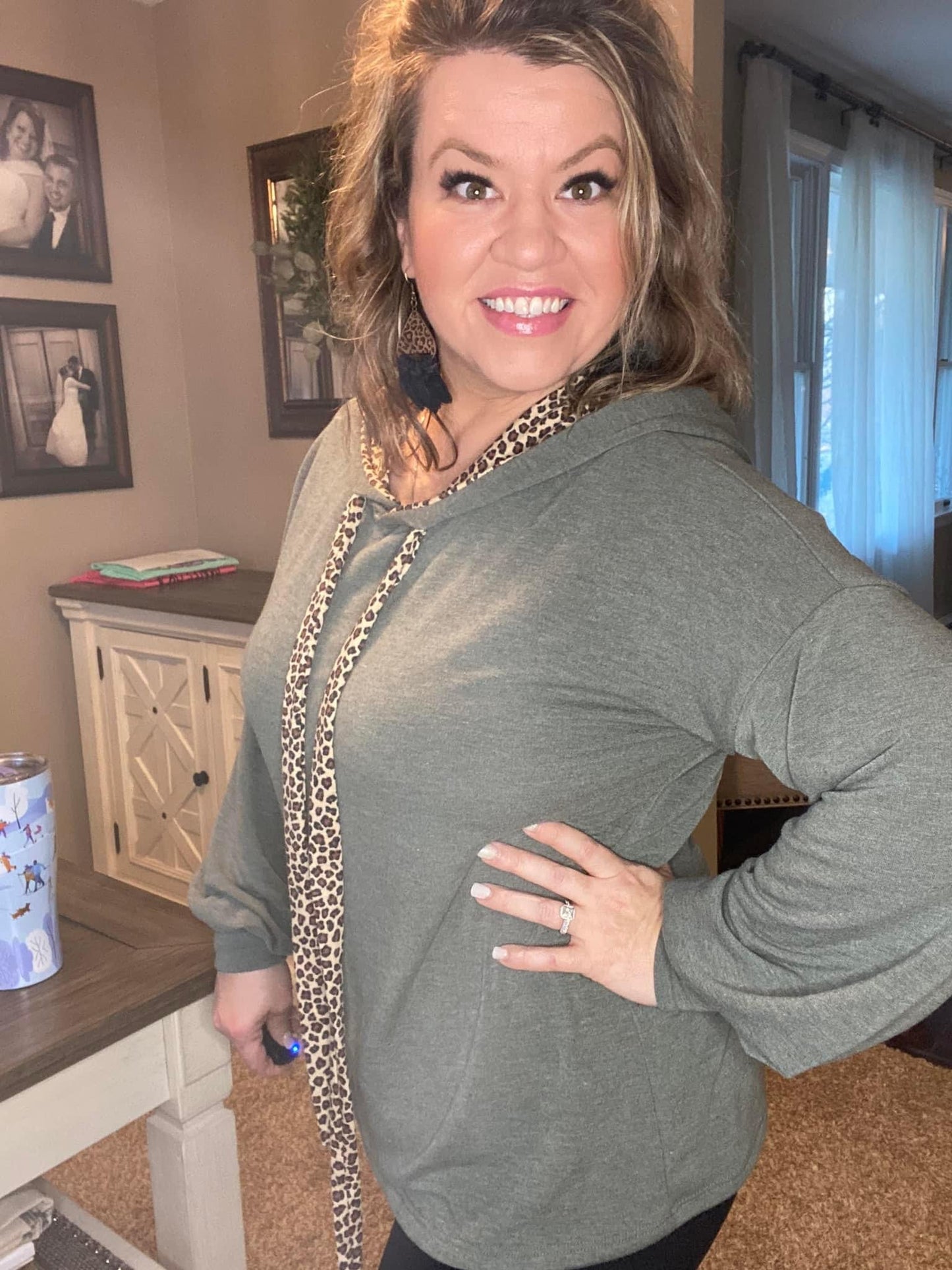 Diana Logan — Large, olive/leopard pullover hoodie