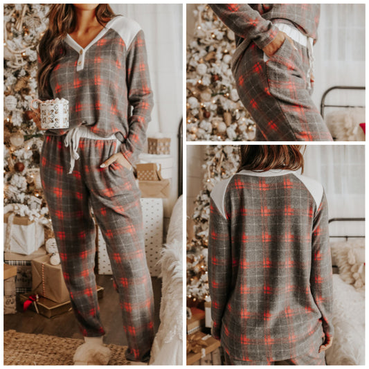 Allyson Michelle — XL, Grey/red plaid lounge set