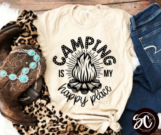 Teresa Aldrich Weesner — Camping is my happy place: XL, Heather maroon, crewneck tee