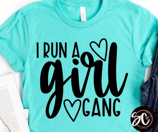 April Smith — I run a girl gang: Medium, bondi blue, v-neck tee