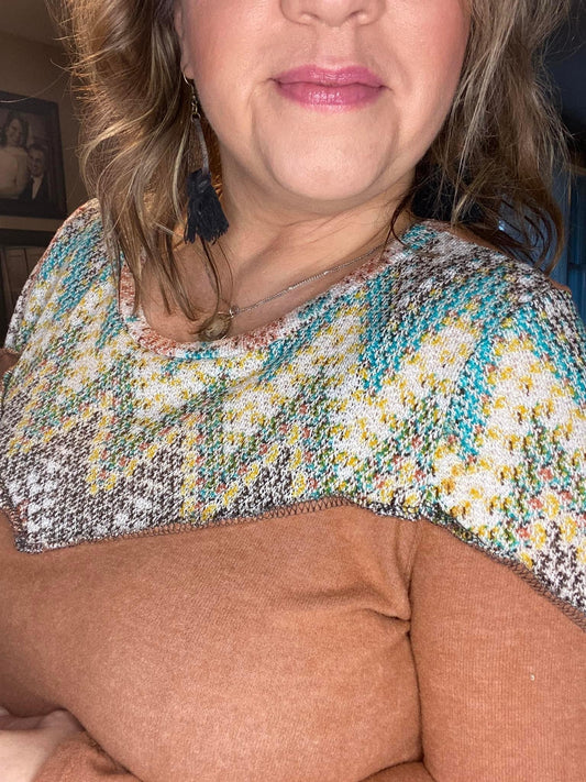Allyson Michelle — item #193 Brushed Hacci long sleeve with Aztec chest