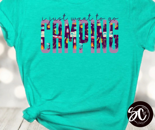 Teresa Aldrich Weesner — Just want to go camping: XL; Heather sea green, crewneck tee