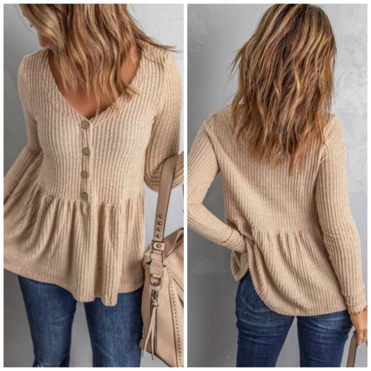 Amanda Jones Reuss — Large,  waffle knit baby doll top