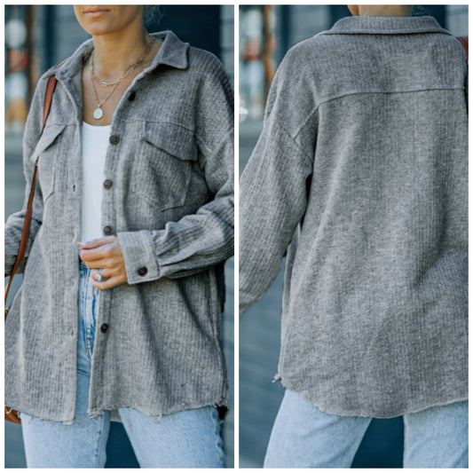 Allyson Michelle — XL, Heather Grey, ribbed drop sleeve jacket