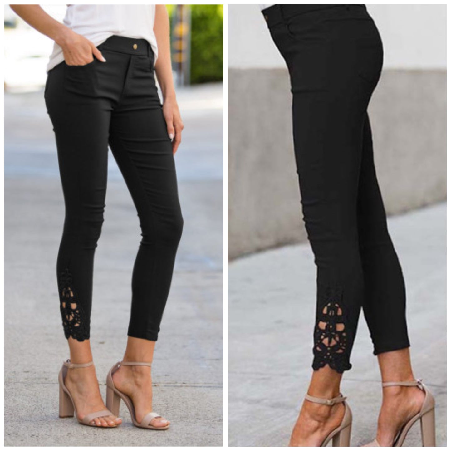 Emily Mackey — Small, black leggings with crochet detail