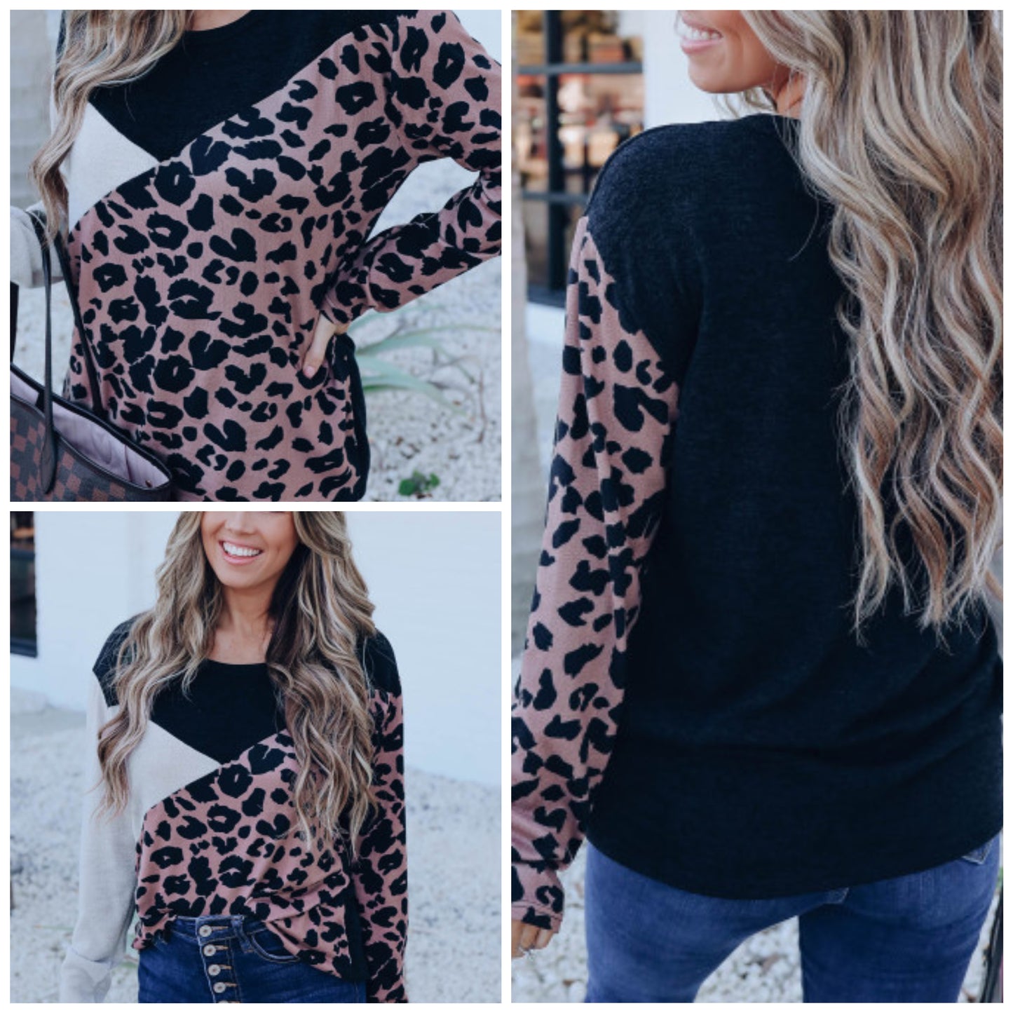 Amanda Jones Reuss — Large, asymmetrical leopard colorblock top