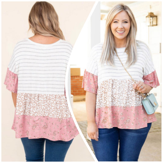 Teresa Aldrich Weesner — XL, colorblock top with ruffled sleeves