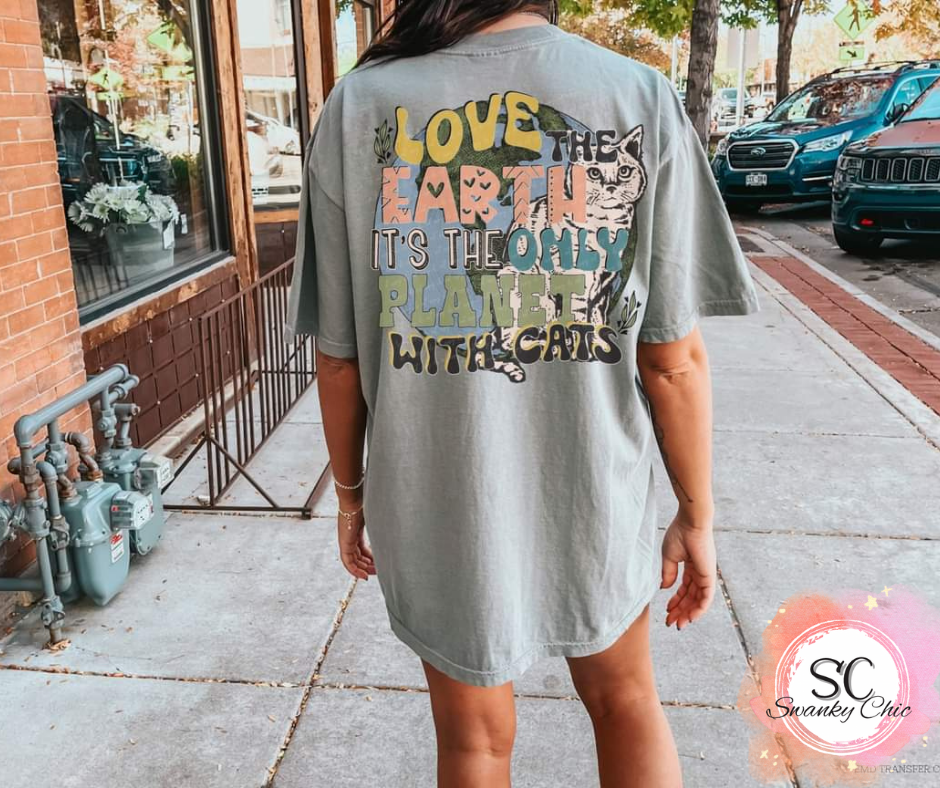 Amber Brown — (front)Only planet with cats: Medium, (CC), crewneck tee