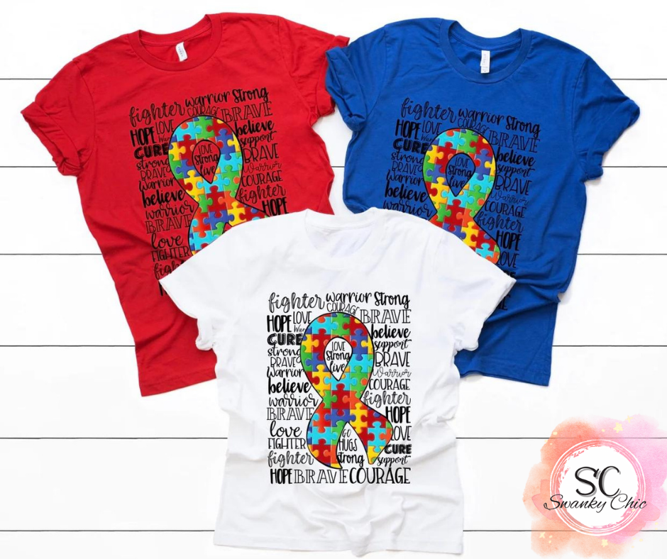 Sarah Cotter — Autism Ribbon words: XL, crewneck tee