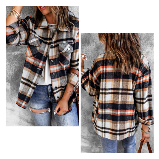 Serena Brown — Medium, plaid shacket