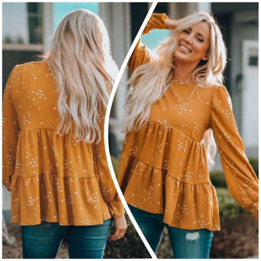 Angi Symons — XL, harvest orange, peplum baby doll top