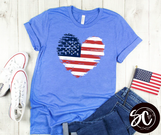 Shannen Carter — American Flag heart: XL, Heather true Royal, crewneck tee